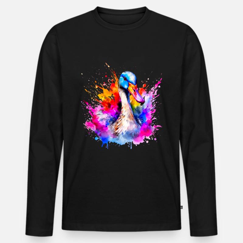 Bunte Gans, Vögel - Männer Premium Bio Langarmshirt - Schwarz