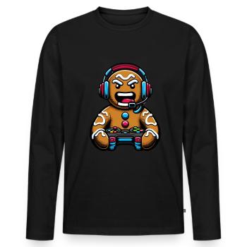 Angry Gingerbread Gamer Christmas Look - Men's Premium Organic Long Sleeve Shirt - black - Front - Nico (187cm)