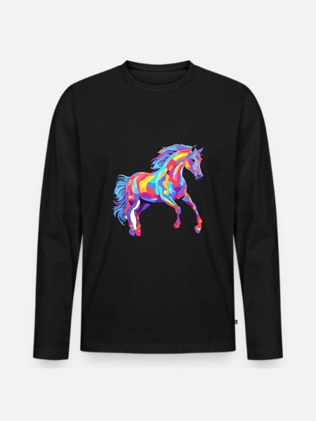Cheval Aquarelle Colorée Dessin Animé Kawaii Animal - T-shirt manches longues Premium bio Homme - noir