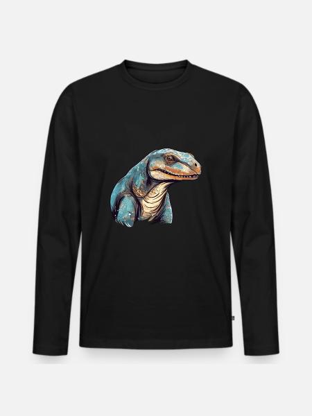 Komodo Drago colorato acquerello cartone animato Kawaii A - Maglia a manica lunga ecologica premium da uomo - nero