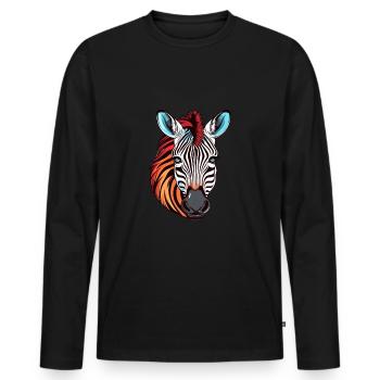 Zebra Colorful Watercolor Cartoon Kawaii Animal - Men's Premium Organic Long Sleeve Shirt - black - Front - Nico (187cm)