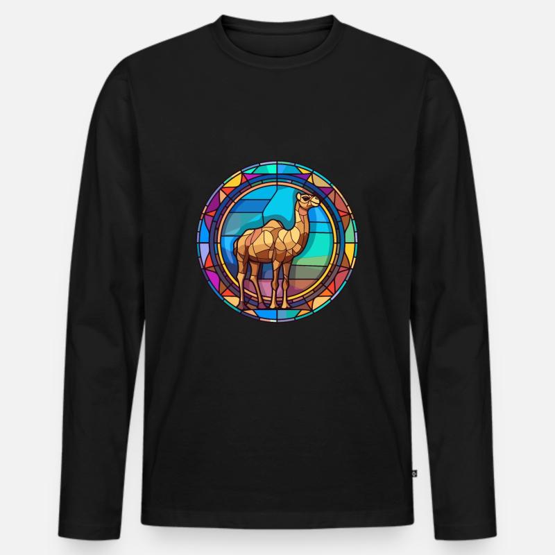 Kamel-Buntglas-Bunt-Cartoon-Kawaii-Tier - Männer Premium Bio Langarmshirt - Schwarz