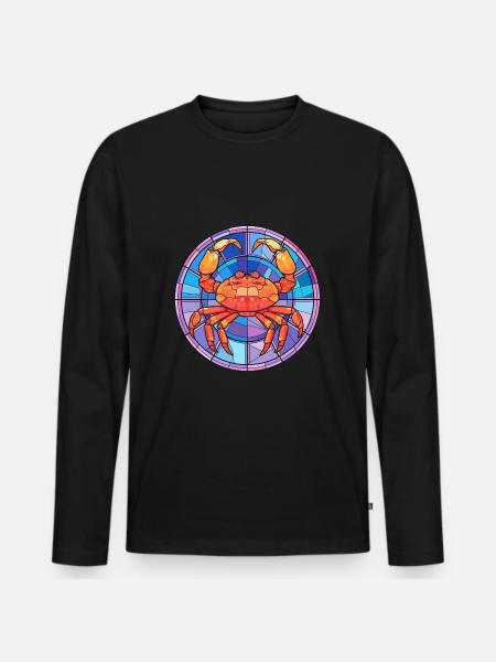 Krabben-Buntglas-Cartoon-Kawaii-Tier - Männer Premium Bio Langarmshirt - Schwarz