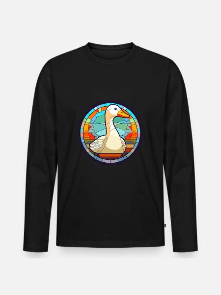 Gänse-Buntglas-Cartoon-Kawaii-Tier - Männer Premium Bio Langarmshirt - Schwarz