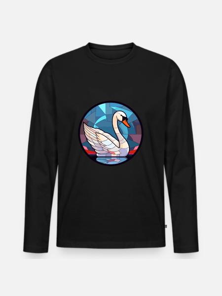 Schwanen-Buntglas-Cartoon-Kawaii-Tier - Männer Premium Bio Langarmshirt - Schwarz