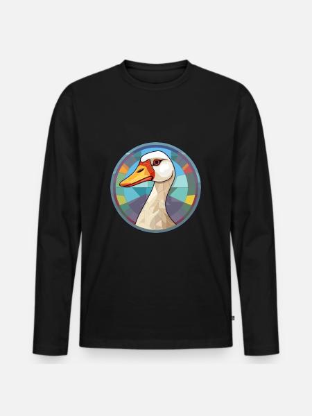 Gänse-Buntglas-Cartoon-Kawaii-Tier - Männer Premium Bio Langarmshirt - Schwarz