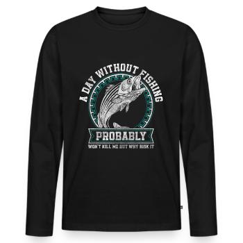 Angler Fishing Bait - Men's Premium Organic Long Sleeve Shirt - black - Front - Nico (187cm)