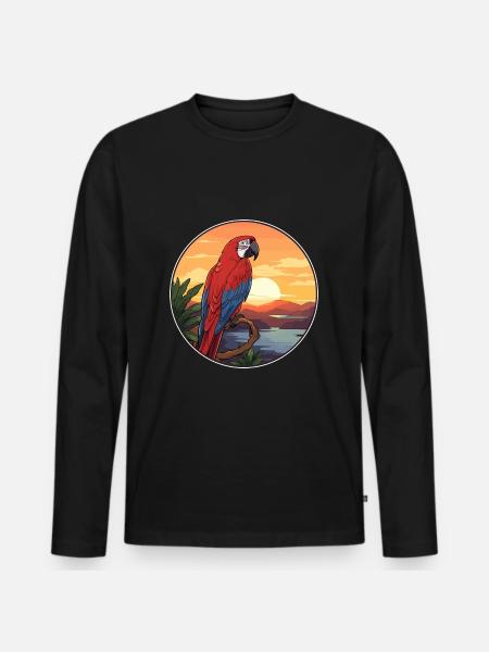 Papegøje farverig akvarel tegneserie Kawaii dyr - Premium økologisk langærmet T-shirt til mænd - sort