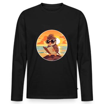 Spatz Niedliche Lustige Karikatur Kawaii Buch Strand - Männer Premium Bio Langarmshirt - Schwarz - Vorne - Nico (187cm)