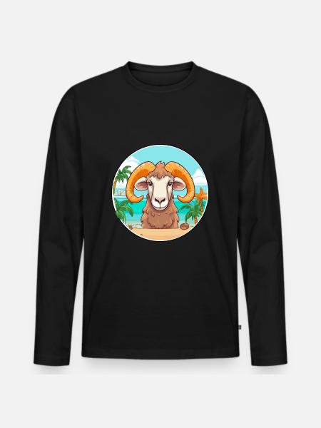 baran, akwarela, kreskówka, kawaii clipart, zwierzę - Ekologiczna męska koszulka z długim rękawem Premium - czarny
