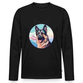 German Shepherd Dog Breed Cartoon Kawaii Watercolo - Men's Premium Organic Long Sleeve Shirt - black - Front - Nico (187cm)
