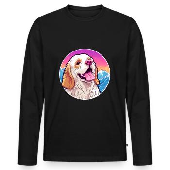 Clumber Spaniel Dog Breed Cartoon Kawaii Watercolo - Men's Premium Organic Long Sleeve Shirt - black - Front - Nico (187cm)