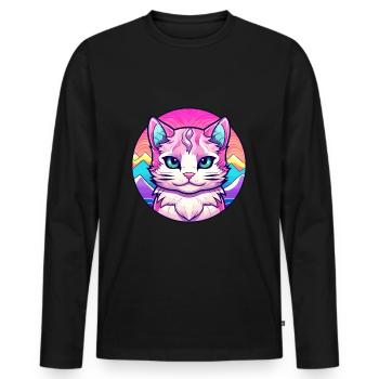 Hantilly Tiffany Katze Bunte Karikatur Aquarell I - Männer Premium Bio Langarmshirt - Schwarz - Vorne - Nico (187cm)