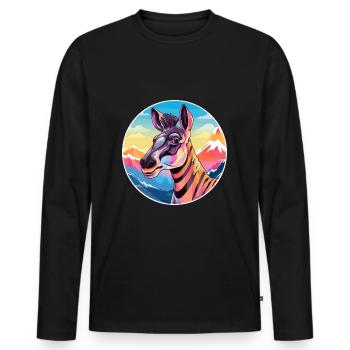 Okapi Aquarell Karikatur Kawaii Haustier Tier Farbefu - Männer Premium Bio Langarmshirt - Schwarz - Vorne - Nico (187cm)