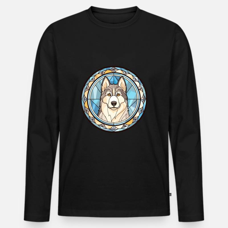 Husky-Hunderasse Buntes Aquarell - Männer Premium Bio Langarmshirt - Schwarz