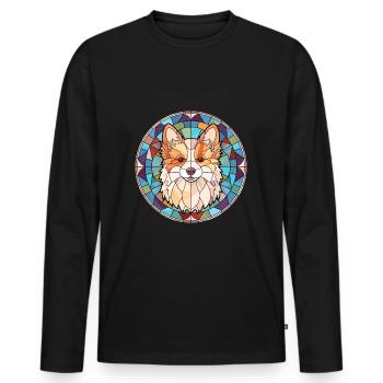 Spitz nordique chien race vitrail coloré Wate - T-shirt manches longues Premium bio Homme - noir - Devant - Nico (187cm)