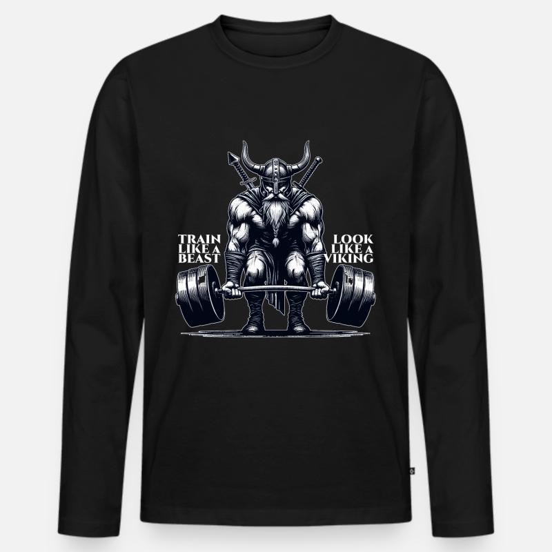 Wikinger Kreuzheben Geschenk - Männer Premium Bio Langarmshirt - Schwarz
