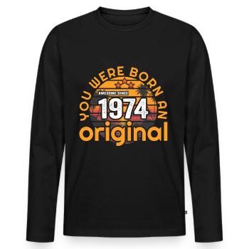Vintage 1974 50th Birthday Gift Idea Fifty - Men's Premium Organic Long Sleeve Shirt - black - Front - Nico (187cm)