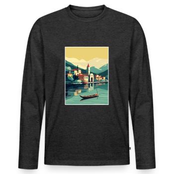 Lac de Côme Italie décoration Vintage Travel Poster - T-shirt manches longues Premium bio Homme - anthracite chiné - Devant - Nico (187cm)