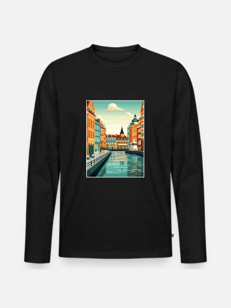 København Danmark Vintage Rejseplakat Souvenir - Premium økologisk langærmet T-shirt til mænd - sort