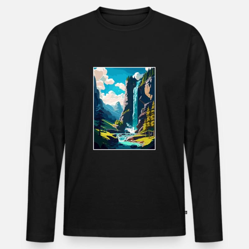 Trummelbachfälle Schweiz Reiseplakat - Männer Premium Bio Langarmshirt - Schwarz