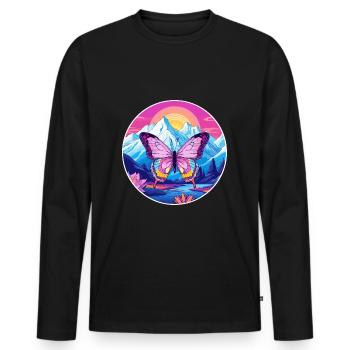 Papillon aquarelle dessin animé Kawaii animal de compagnie Col - T-shirt manches longues Premium bio Homme - noir - Devant - Nico (187cm)