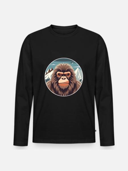 Bavian Akvarel Tegneserie Kawaii Pet Animal Colorf - Premium økologisk langærmet T-shirt til mænd - sort