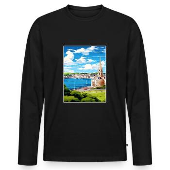 Plymouth England Vintage Travel Poster Souvenir - Men's Premium Organic Long Sleeve Shirt - black - Front - Nico (187cm)