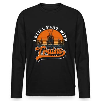 Eisenbahn Abfahrt Modelleisenbahn - Männer Premium Bio Langarmshirt - Schwarz - Vorne - Nico (187cm)