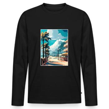 South Beach Floride Vintage voyage affiche Souvenir - T-shirt manches longues Premium bio Homme - noir - Devant - Nico (187cm)
