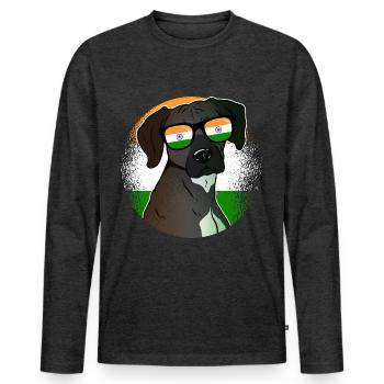 Indien - Männer Premium Bio Langarmshirt - Anthrazit meliert - Vorne - Nico (187cm)
