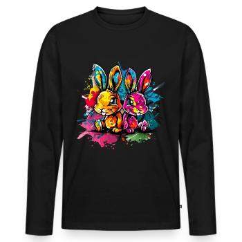 Two bunnies in colorful graffiti style - Men's Premium Organic Long Sleeve Shirt - black - Front - Nico (187cm)