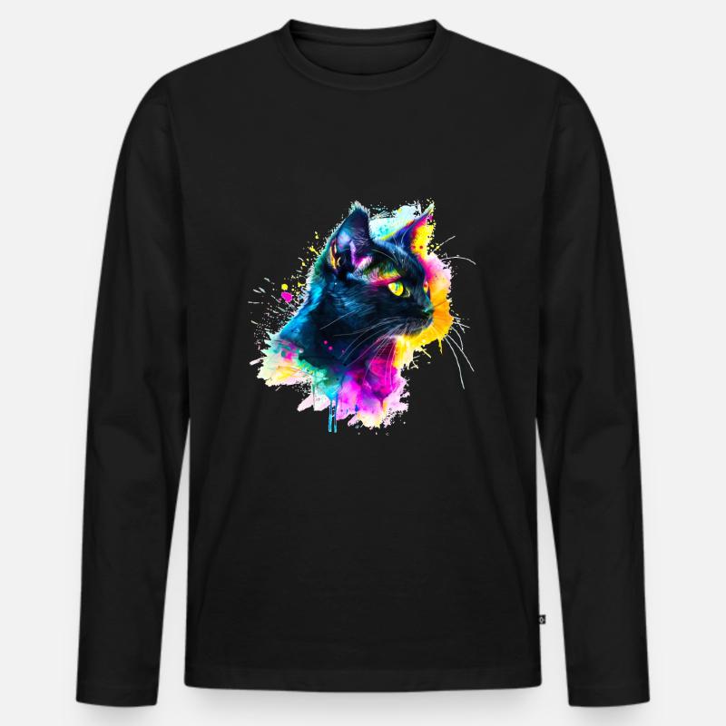 Chat Noir, schwarze Katze - Männer Premium Bio Langarmshirt - Schwarz