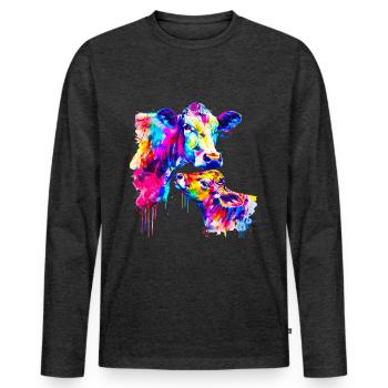 Kuh mit Kalb - Männer Premium Bio Langarmshirt - Anthrazit meliert - Vorne - Nico (187cm)