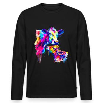 Kuh mit Kalb - Männer Premium Bio Langarmshirt - Schwarz - Vorne - Nico (187cm)