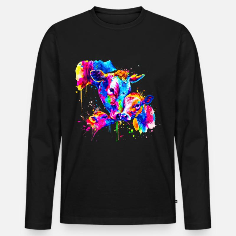Kuh mit 3 Kälbern - Männer Premium Bio Langarmshirt - Schwarz