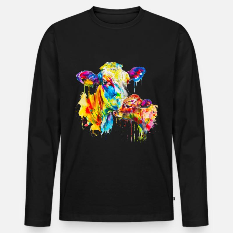 Kuh und ihr Kalb, Mutterkuh - Männer Premium Bio Langarmshirt - Schwarz