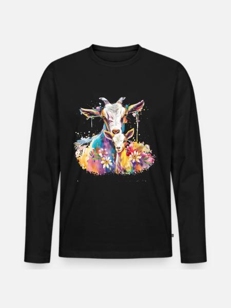 Ziege mit ihrem Kalb - Männer Premium Bio Langarmshirt - Schwarz