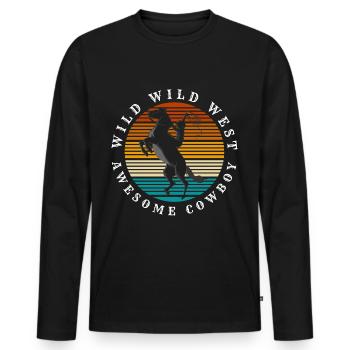 Revolver équestre du Far West Western - T-shirt manches longues Premium bio Homme - noir - Devant - Nico (187cm)