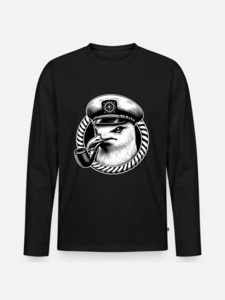 North German Seagull as Captain & Seafarer - Men's Premium Organic Long Sleeve Shirt - black