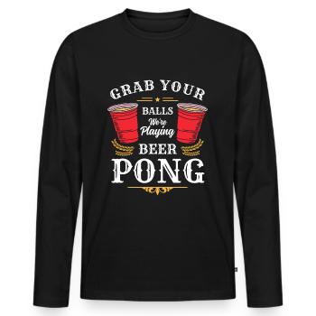 Beerpong Party Trinkspiel - Männer Premium Bio Langarmshirt - Schwarz - Vorne - Nico (187cm)