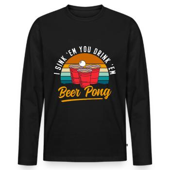 Beer Pong Boire Boire Jeu à boire Drunkard - T-shirt manches longues Premium bio Homme - noir - Devant - Nico (187cm)