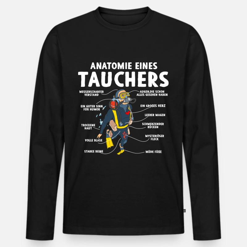 Anatomie eines Tauchers - Männer Premium Bio Langarmshirt - Schwarz