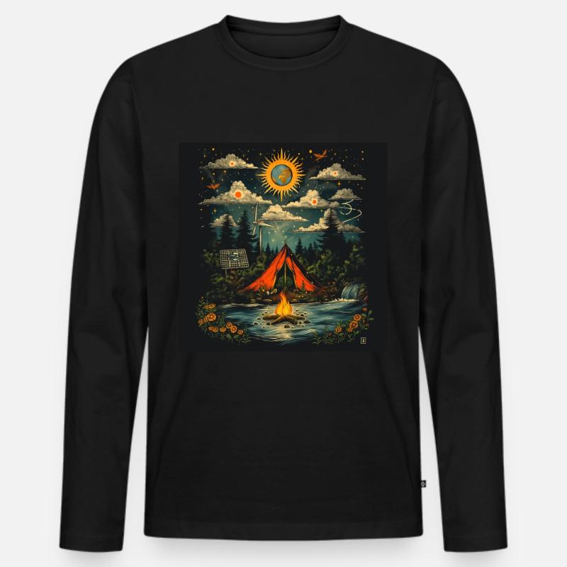 Camping unter den Sternen - Männer Premium Bio Langarmshirt - Schwarz