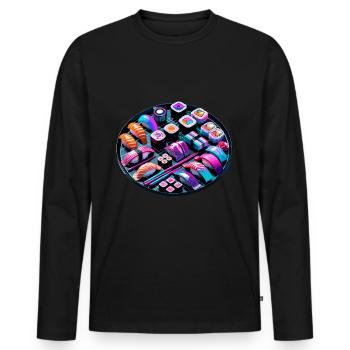 Vaporwave Sushi Japon Rétro - T-shirt manches longues Premium bio Homme - noir - Devant - Nico (187cm)