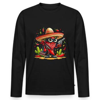 Chili Bandido - Männer Premium Bio Langarmshirt - Schwarz - Vorne - Nico (187cm)