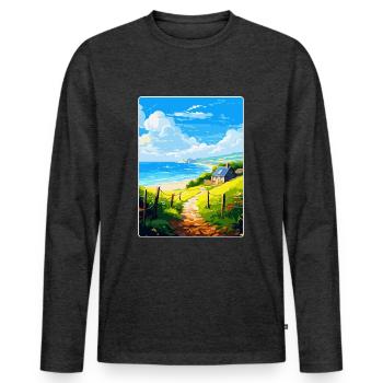 Lamorna, Cornwall, England, Vereinigtes Königreich, Reiseposter, Souvenir - Männer Premium Bio Langarmshirt - Anthrazit meliert - Vorne - Nico (187cm)
