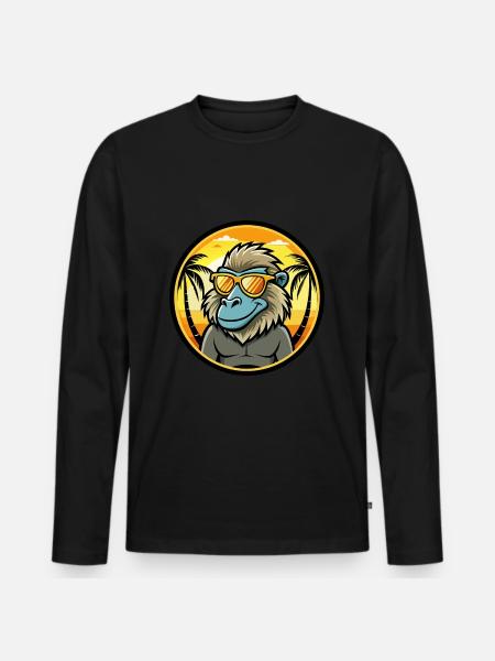 Bavian Funny Cartoon Summer Beach Solbriller Kule - Premium økologisk langermet T-skjorte for menn - svart