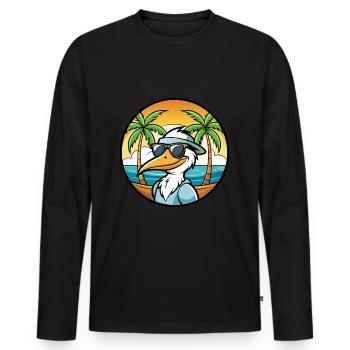 Pelikan Lustige Cartoon Sommer Strand Sonnenbrille Cool - Männer Premium Bio Langarmshirt - Schwarz - Vorne - Nico (187cm)