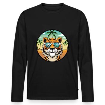 Tiger Lustige Cartoon Sommer Strand Sonnenbrille Cool - Männer Premium Bio Langarmshirt - Schwarz - Vorne - Nico (187cm)